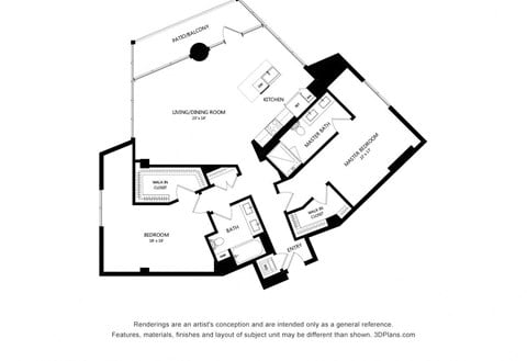 Floor plan for 2 beds, 2 baths, 1434 sqft